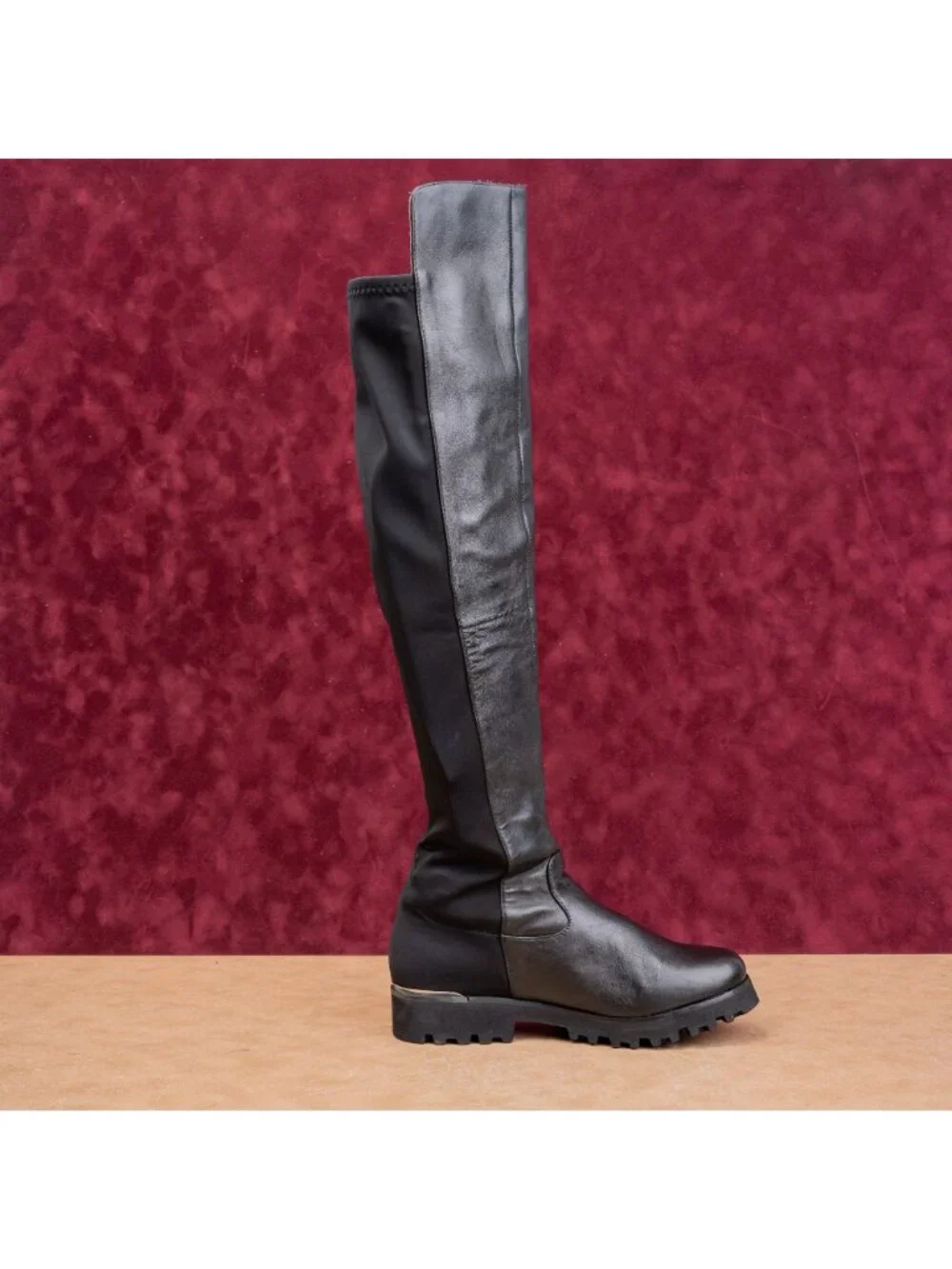 Donald Pliner Women Festival Party Black Leather OTK Platform Stretch Boots 6.5